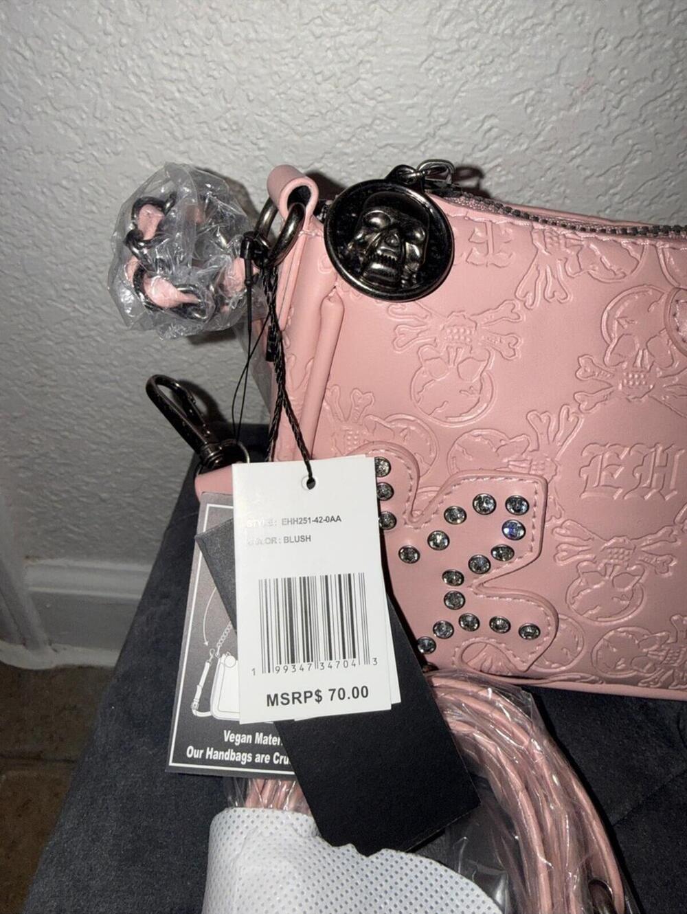 Ed Hardy Pink Embossed Studded Crossbody Bag NWT - Picture 4 of 7